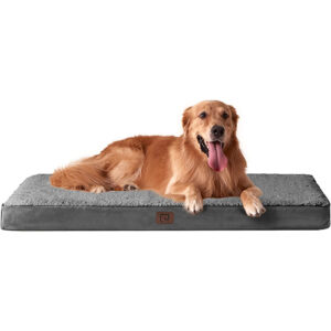 EHEYCIGA Orthopedic Dog Beds Large Mattress with Removable Washable Cover for Crate, Grey, 91x68x9cm